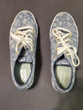 Keds Floral Denim Sneakers in Light Blue and White Size 8